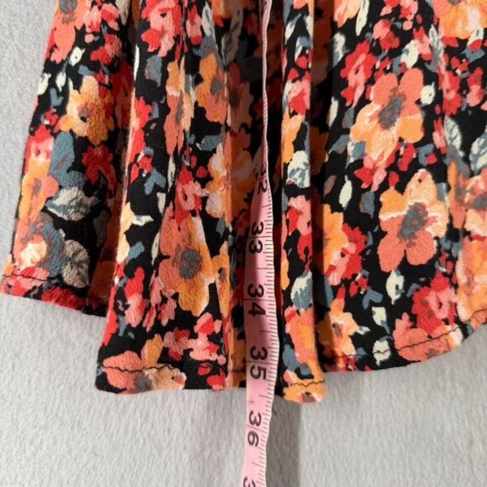 Wild Fable‎ Mini Faux Wrap Dress Womens M Orange Black Ditsy Print Whimsigoth